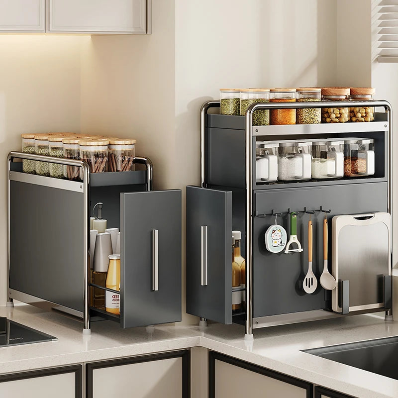 Adjustable Pull-Out Spice Rack for Kitchen Multi-Layer Narrow Storage Shelf Condiment Organizer Salt And Pepper Box