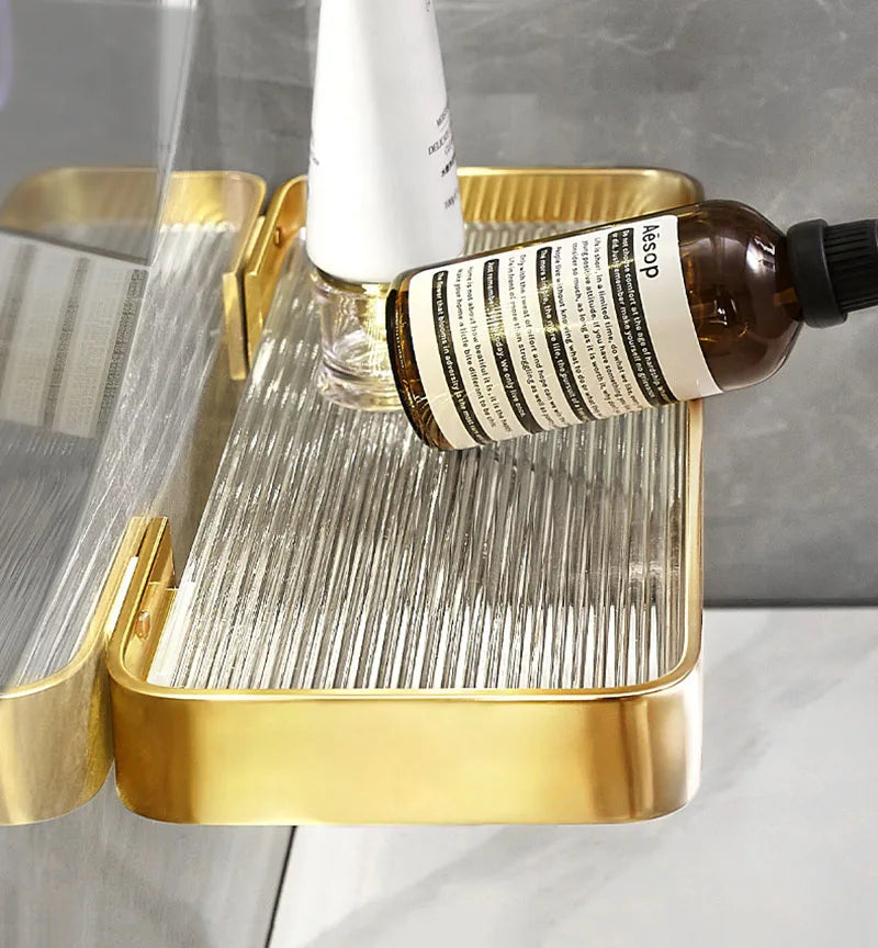Brushed Gold Bathroom Shelf Aluminum Wall-mounted Shower Storage Rack Bath Shampoo Holder Corner shelf Bathroom Shelves
