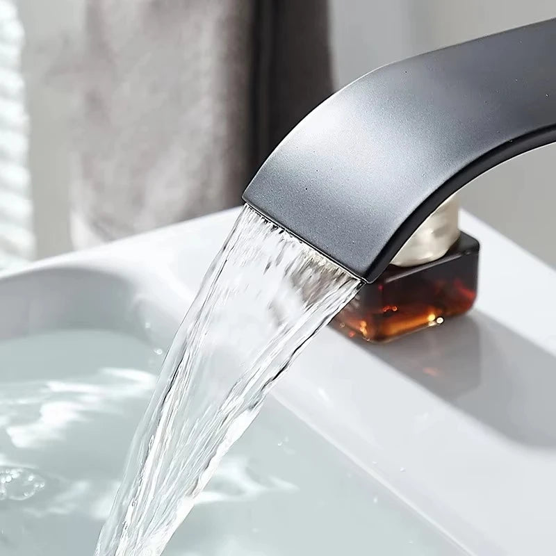 Bathroom Home Waterfall Wash Copper Core Waterfall Stainless Steel Basin Stainless SteelFaucet Black Hot &Cold Toilet Wash Basin