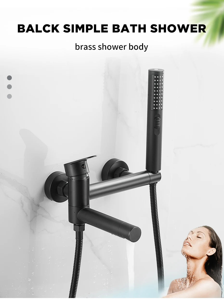 Bathtub Faucets Modern Black Bath Shower Set Unique Design of Rotating nozzle Mixer Tap Wall Mounted For Bathroom WF-877909
