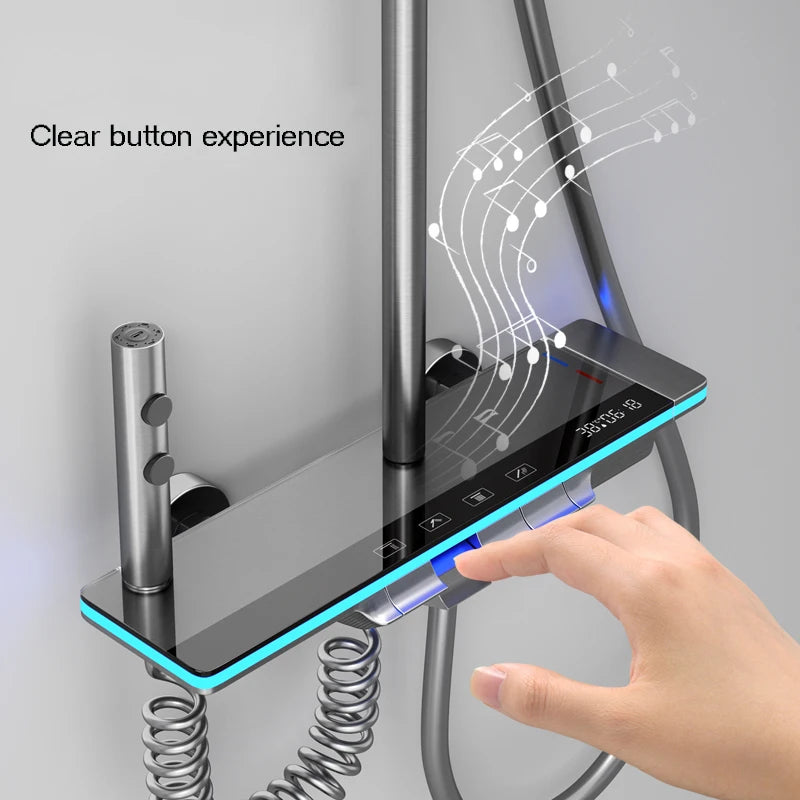 Bathroom Smart Shower System Set Bathtub Rainfall Digital Display Temperature Mixer Rain Shower Faucet Sets with Atmosphere Lamp