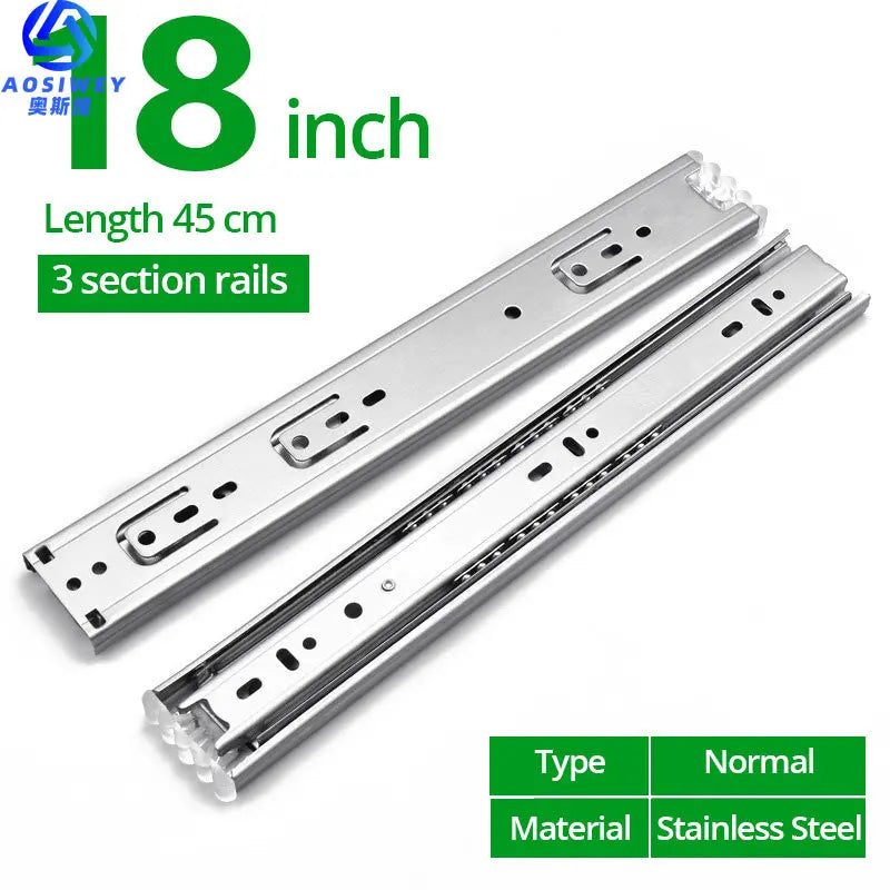 Buffer Damper Rails 10"-22" Stainless Steel Cabinet Slides Soft Close Three-Section Drawer Rails Drawer Slides Hardware