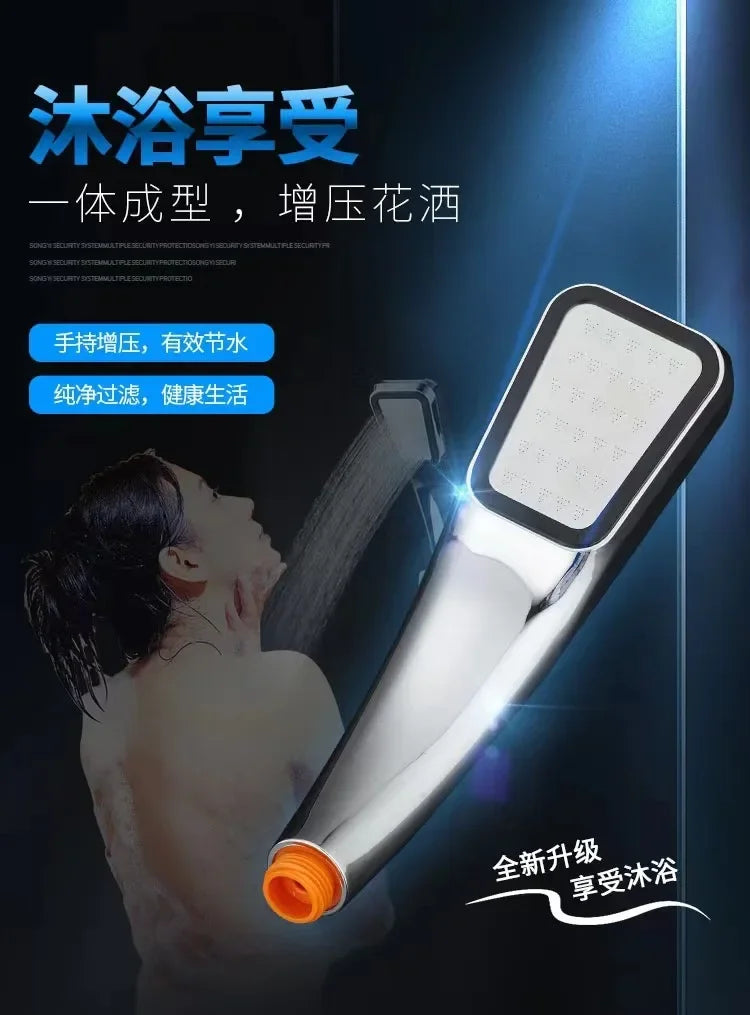 Bathroom Shower Head 300-Hole Square Hand-Held Pressurized Shower Nozzle Bath Shower Pressurized Head Water-Saving