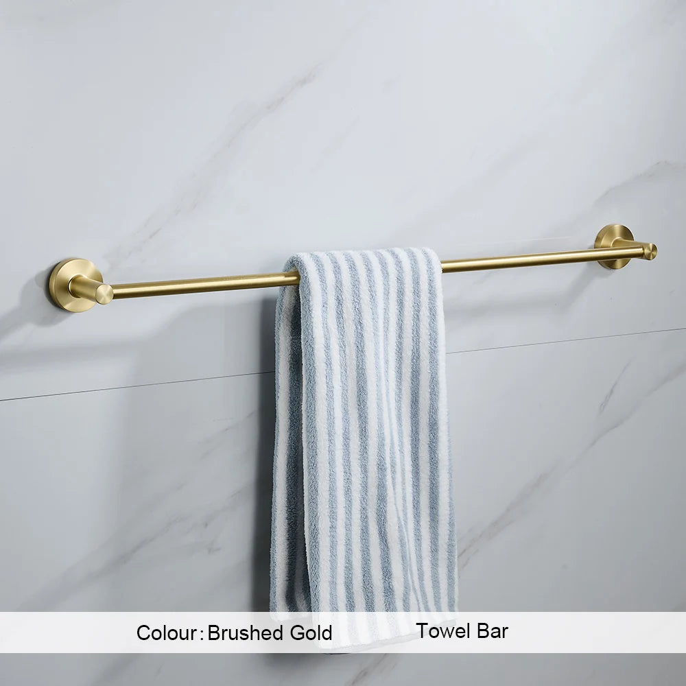 Brushed Gold Bathroom Accessories Set Toilet Brush Holder Toilet Paper Holder Towel Bar Rail Rack Hanger Hook Hardware