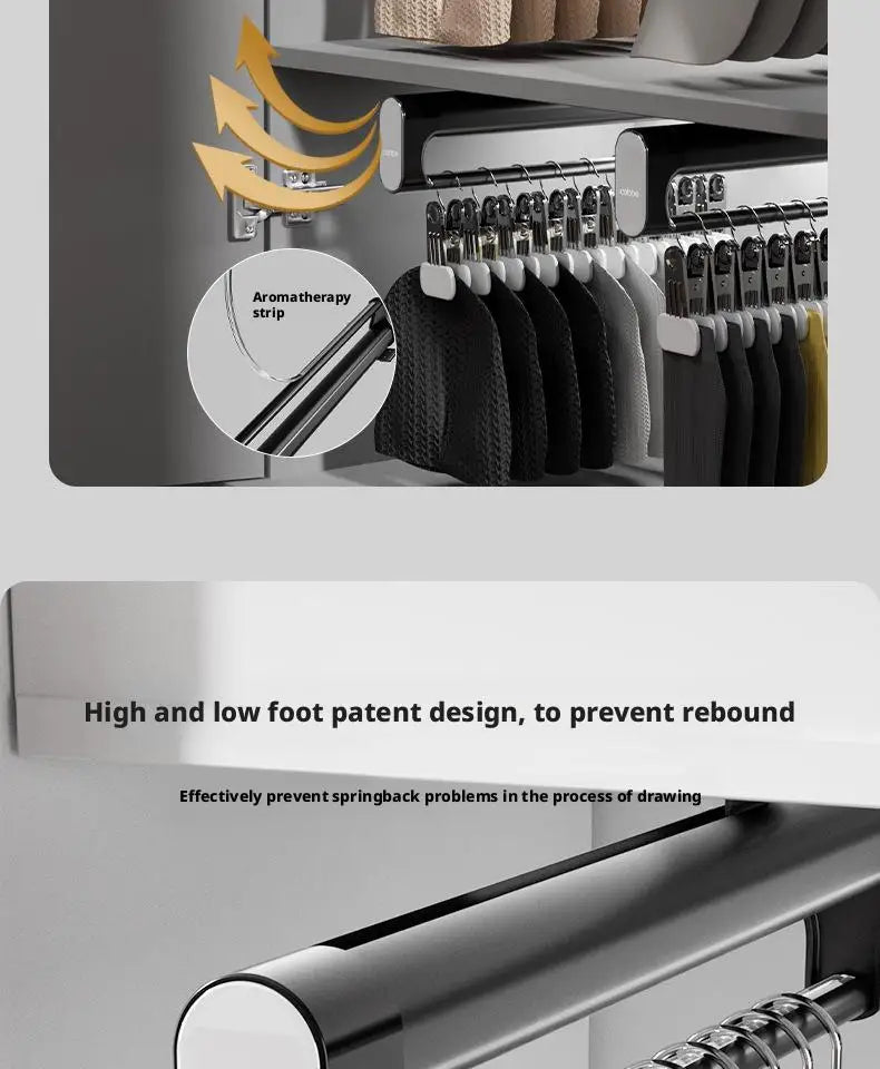 Retractable Closet Pull Out Rod Wardrobe Trousers Rack Clothes Hanger Top-mounted Damping  Slide Rail Valet Rod Pull-out Rack