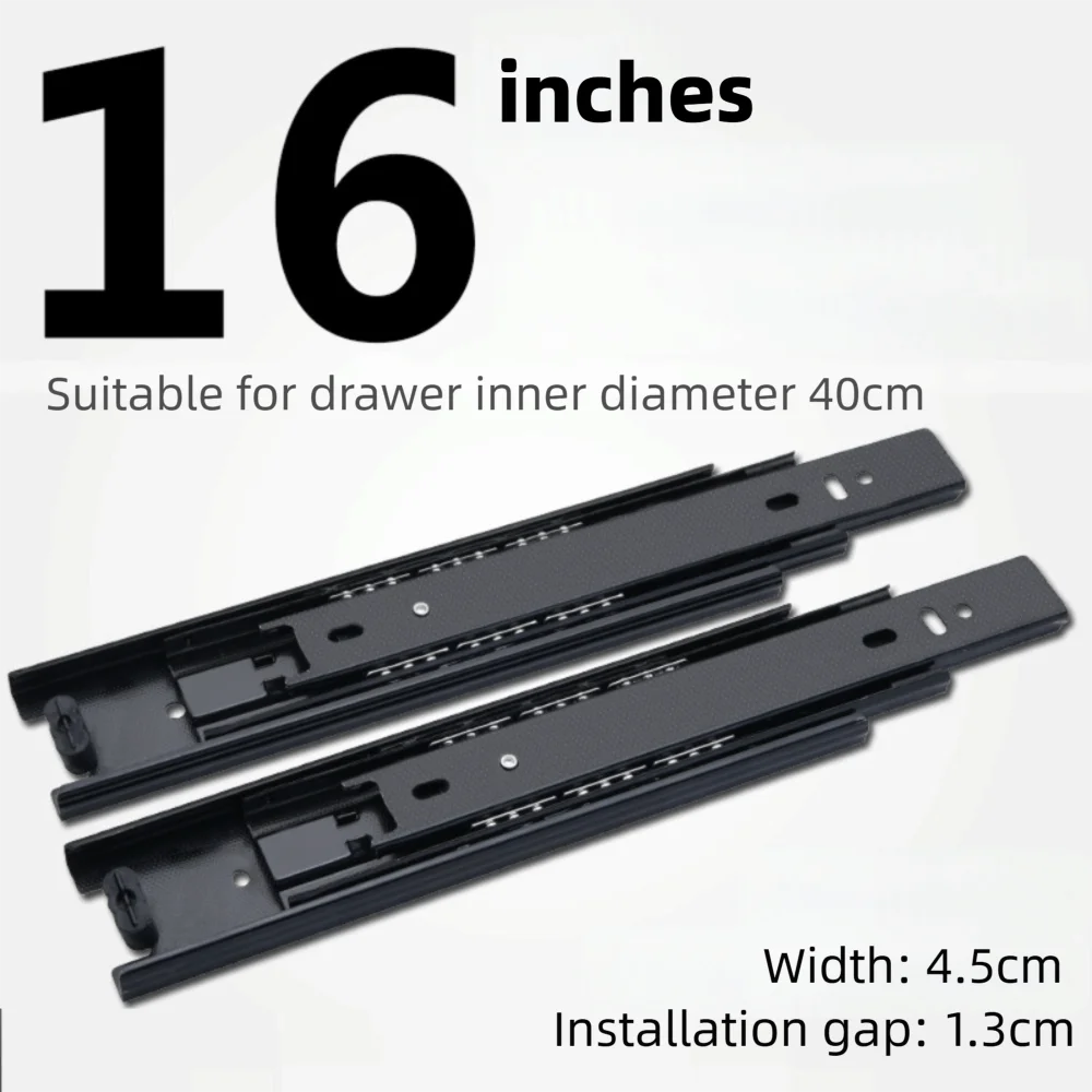 Black Drawer Slides Smooth Operation Heavy Duty Ball Bearing Drawer Rails Easy Installation Steel Dresser Runners Kitchen