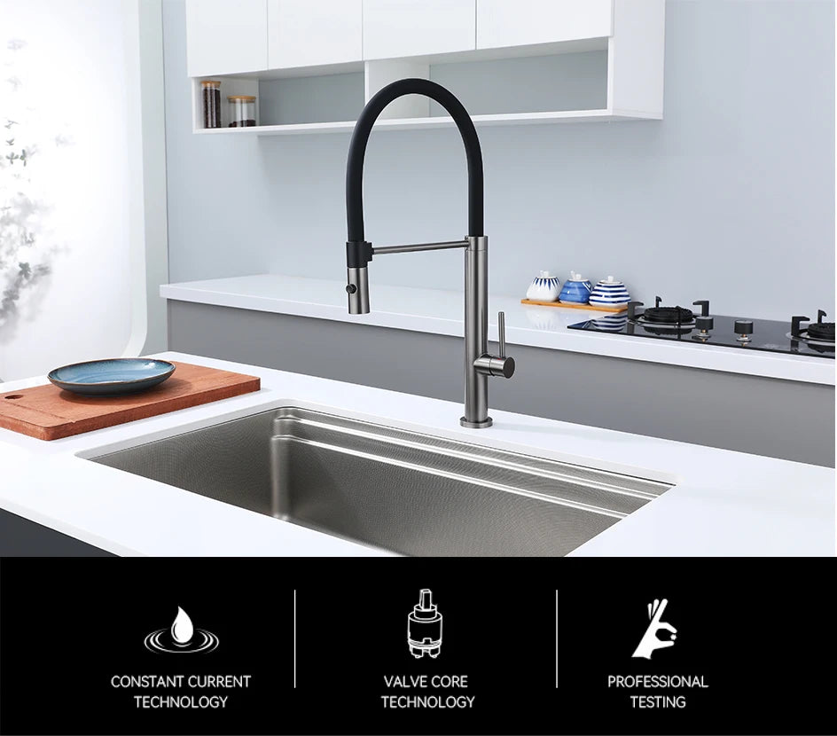 Kitchen Faucet Sink Faucets Rubber Pull Down Stream Sprayer Taps Stainless Steel 304 Rotatable Kitchen Mixer Water Tap Crane