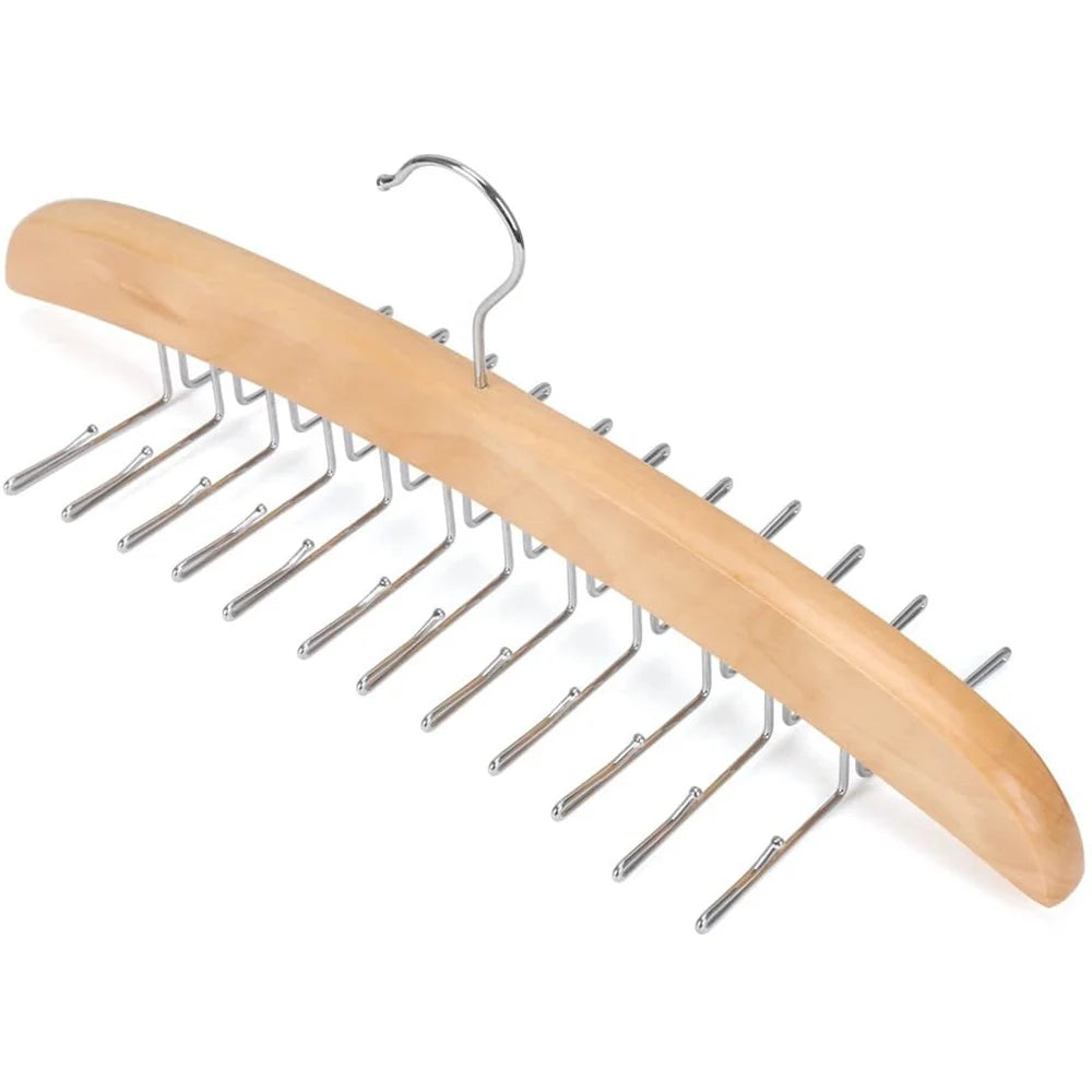 Tie Rack Tie Hanger 24 Hooks Wooden Tie Organizer, Tank Top Hanger, Belt Organizer for Closet,with Upgraded 360°Rotating, Belts