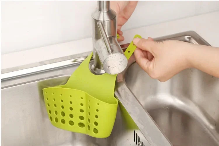 Bathroom and Kitchen Sink Accessories: Storage Holder with Suction Cup for Soap, Sponge and Drain Rack