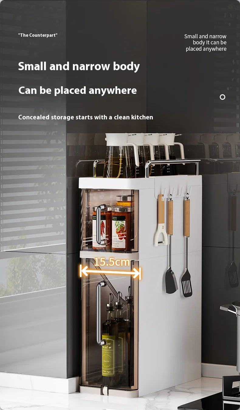 2/3 Layer Spice Storage Rack Kitchen Organize Spice Shelf Pull-Out Efficient Locker With Hooks Wheels Integrated Slim Cabinet