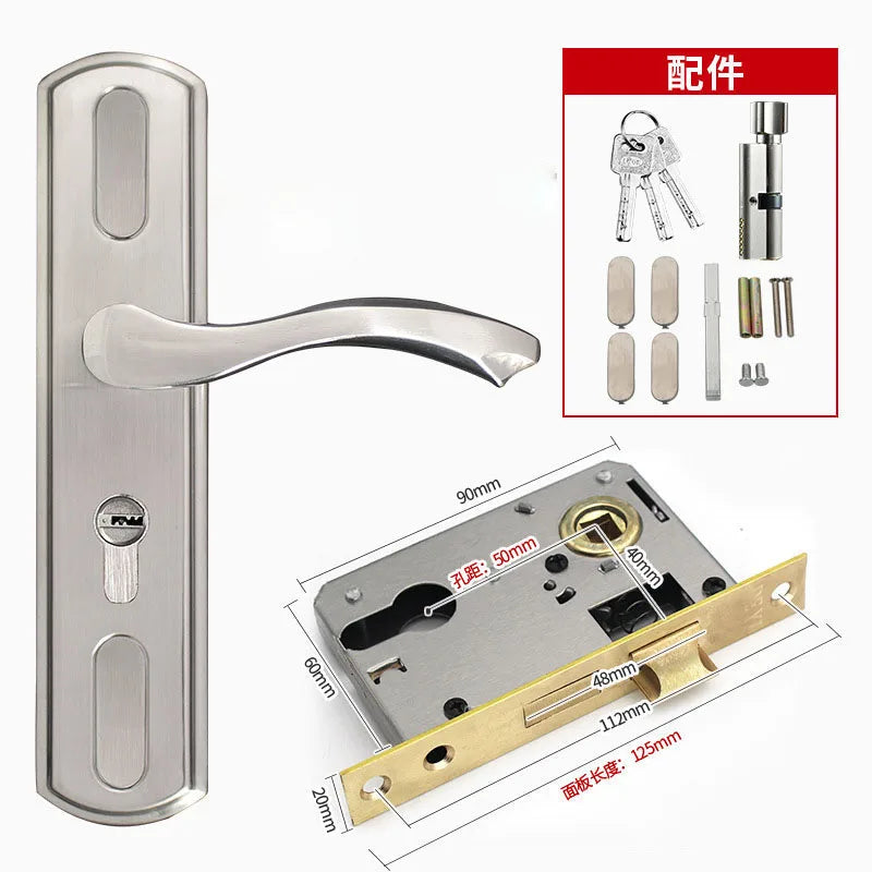 Adjustable Stainess Steel Door Handle lock set Home Security With Keys  Interior Door Lock Hole Size110-190mm