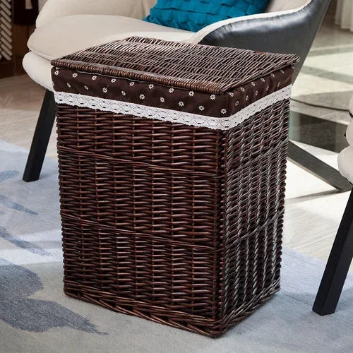 Large Capacity Rattan Laundry Basket - Vine Woven Storage with Cover, Simple and Elegant Dirty Clothes Organizer for Home