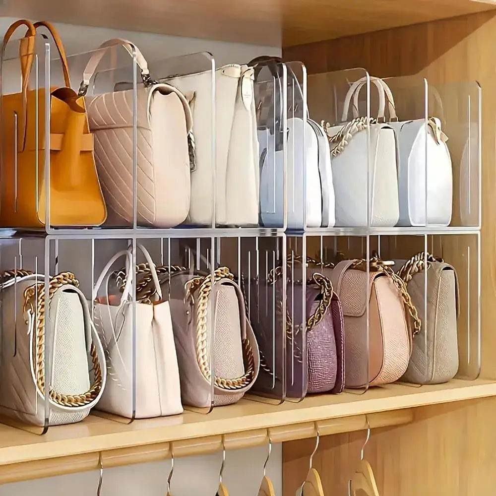 Handbag storage rack Organizer 4 Slots Transparent Closet Purse Storage rack Acrylic wardrobe Bag storage holder Purse Display