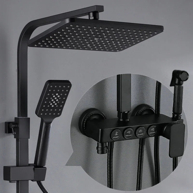 Thermostatic Bathroom Shower Set White Gold Bathroom Faucet Accessories 12 Inch Rain Shower Head Hot Cold Bathroom Shower System