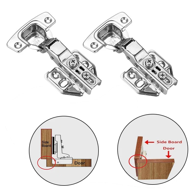 2-20Pcs Stainless Steel Cabinet Door Hinges Hydraulic Damper Buffer Soft Close Quiet Wardrobe Door Concealed Hinges with Screws