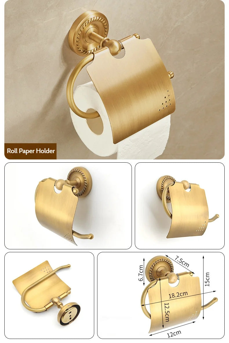 Antique Brushed Brass Bathroom Accessories Sets Towel Shelf Toilet Paper Holder Soap Holder Towel Rack Bathroom Hardware Sets