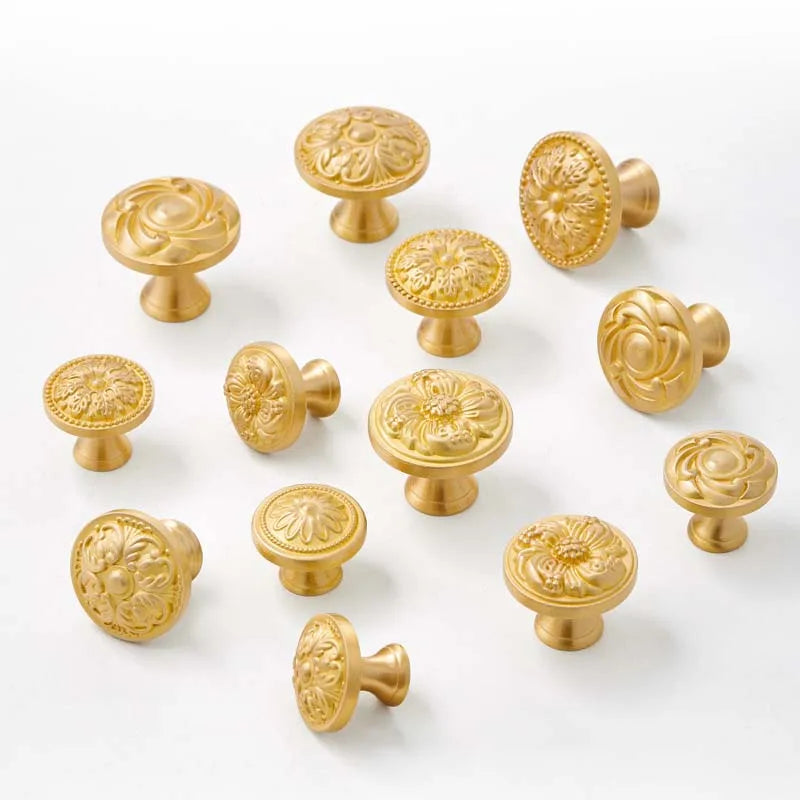 Solid Brass Door Handle Light Luxury Simple Gold European Drawer Kitchen Shoe Cabinet Wardrobe Handles Bedroom Decor Gold Knobs