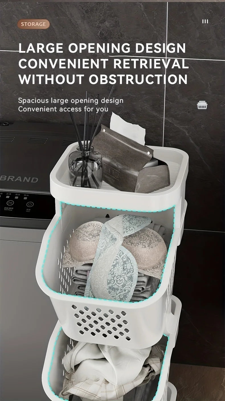 Multilayer Dirty Laundry Basket Storage Rack Clothes Storage Basket Sundries Storage Basket with Wheels Home Bathroom Supplies