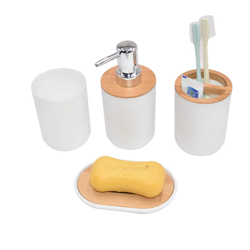 Bamboo Bathroom Accessories Toilet Brush Toothbrush Holder Gargle Cup Soap Holder Lotion Dispenser Bathroom Essential Accessory