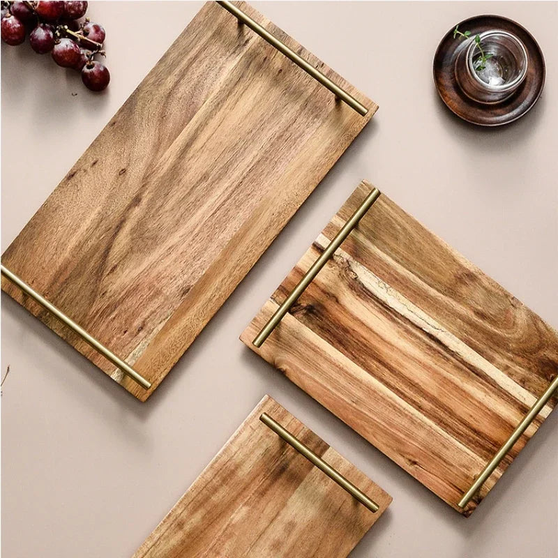 Kitchen Tray for Serving Food Trays for Desserts Dessert Tray With Handles Wooden Serve Storage Coffee Fruit Snack Drink Sweets