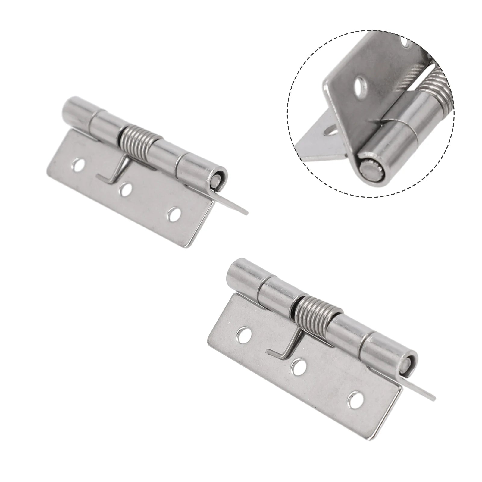 2pcs 1/1.5/2/3Inch Silver Spring Door Hinge Stainless Steel Self Closing Design Windows Cabinets Boxes Household Hardware