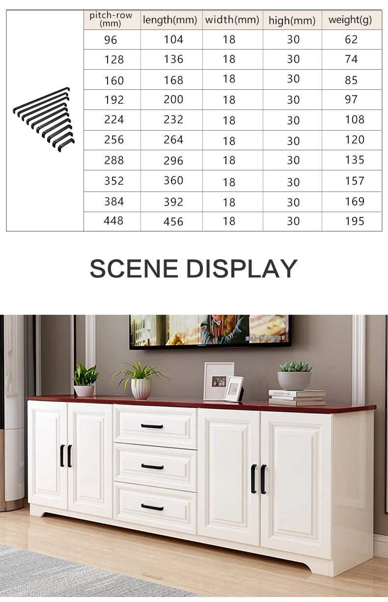 Modern Furniture Handles Black Wardrobe Door Pulls Silver Long Drawer Pulls Bathroom Cabinet Handle Aluminum Alloy Curved Handle