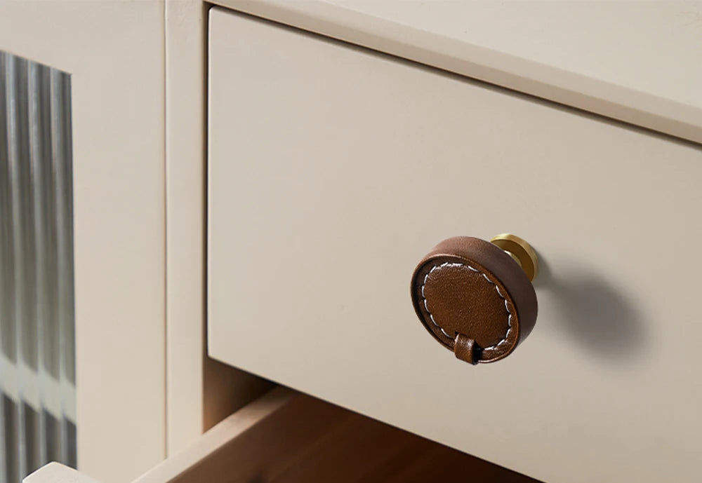Modern minimalist wardrobe door handle drawer cabinet handmade leather small handle cabinet single hole gold handle set