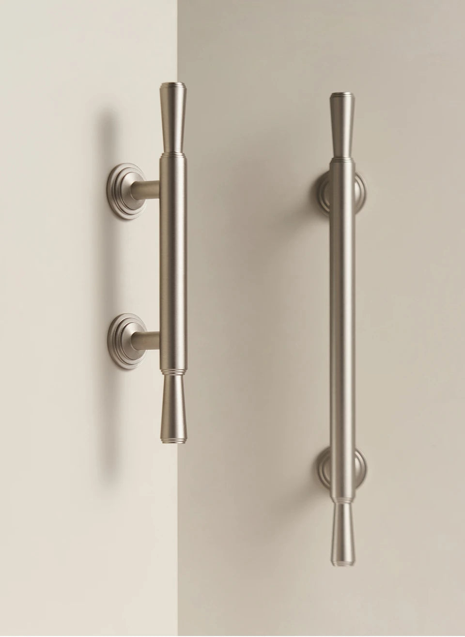 Nurlin Solid Brass Nickel Brushed Luxurious Silver French Modern Cabinet Handles Tbar Wardrobe Knobs