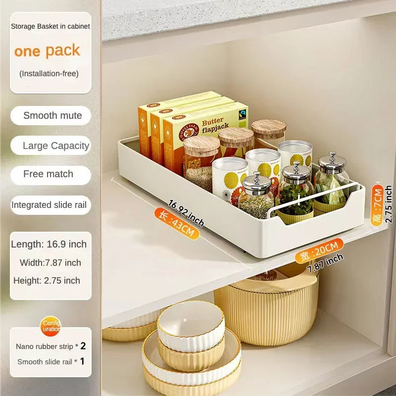 New Kitchen Storage Rack with Slide Rails Kitchen Drawer Type Organizer Shelf Tray Dish Drainer Storage Rack Cabinets Organize