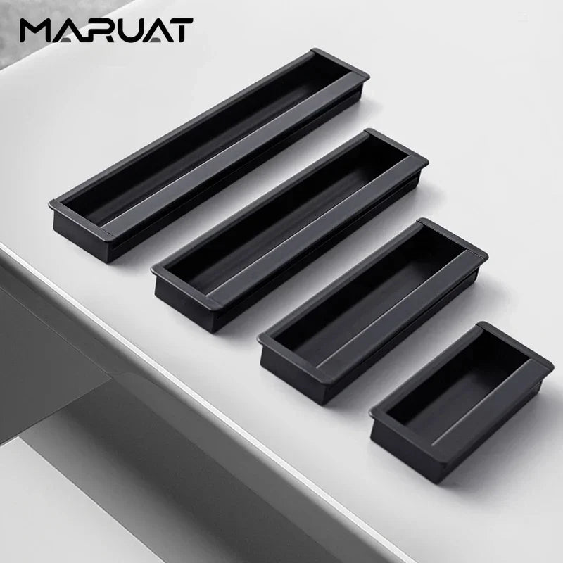 Embedded Hidden Furniture Handles Modern Aluminum Alloy Wardrobe Door Pulls Matte Black Kitchen Cabinets Knob Decoration Handles