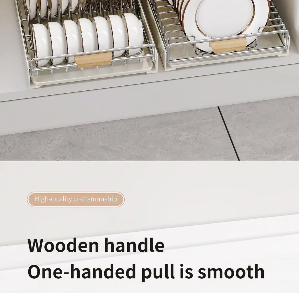 Drawer Wooden Handle Kitchen Dish Storage Rack Divider Dish Pullout Slider Punch-free Drawer Organiser Spice Racks Drainer Shelf