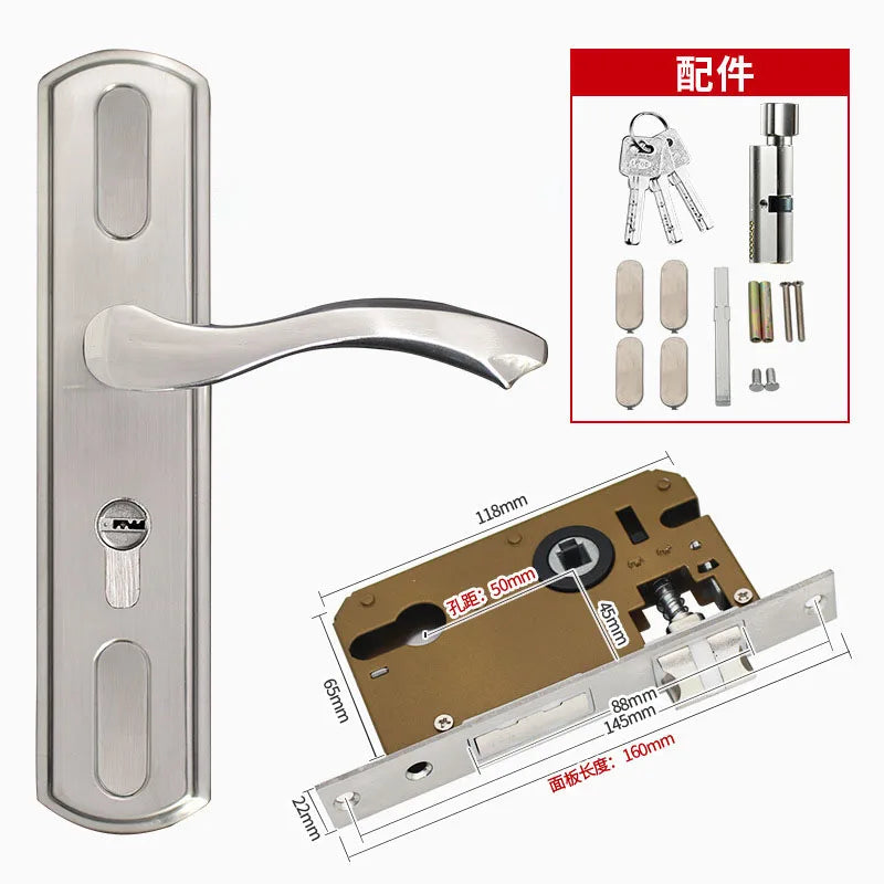 Adjustable Stainess Steel Door Handle lock set Home Security With Keys  Interior Door Lock Hole Size110-190mm