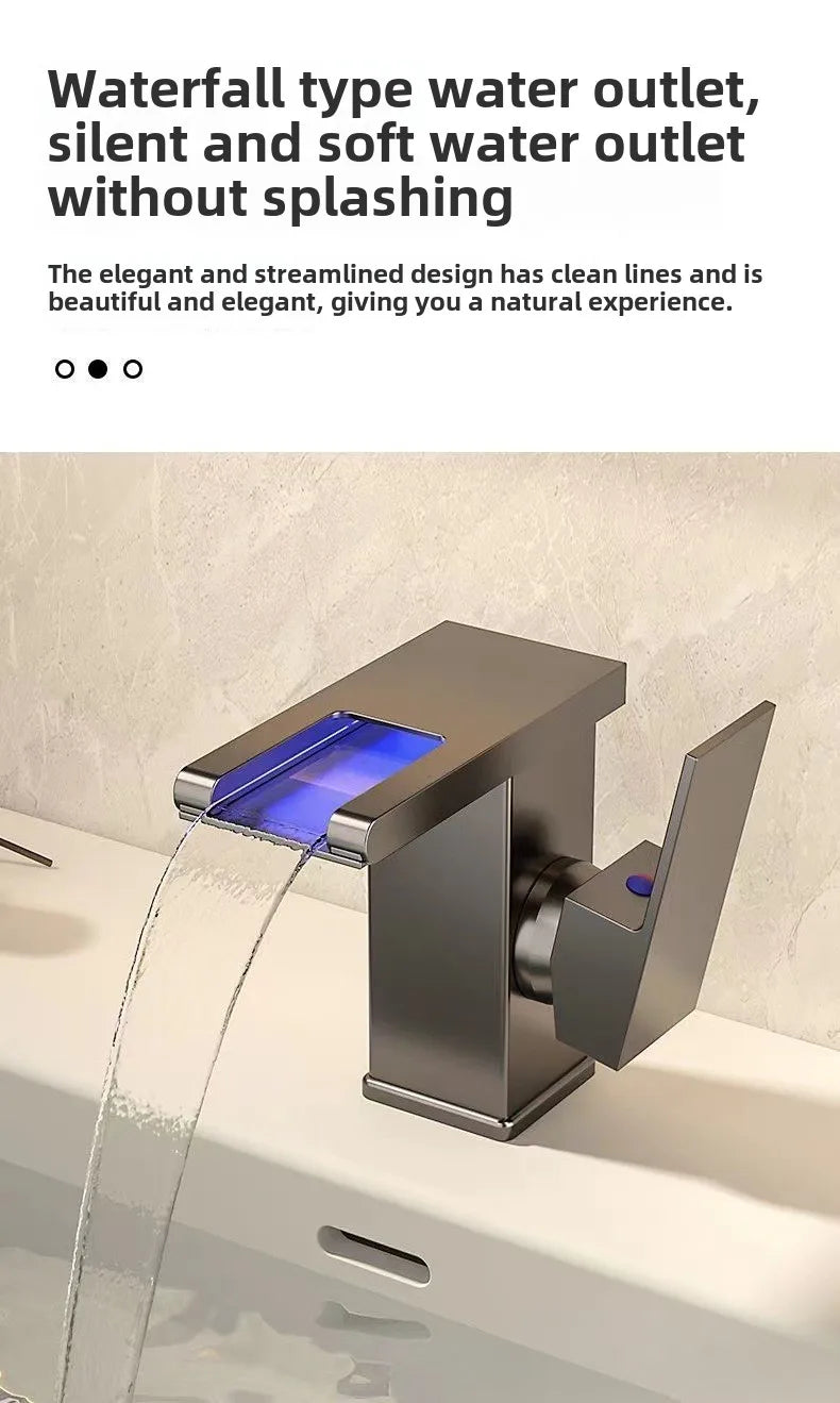 Wash Basin Faucet Bathroom Cold and Hot Sink Tap Toilet Luxury Water Taps Modern Brass Mixers Tap LED Light Bathroom Sink Faucet