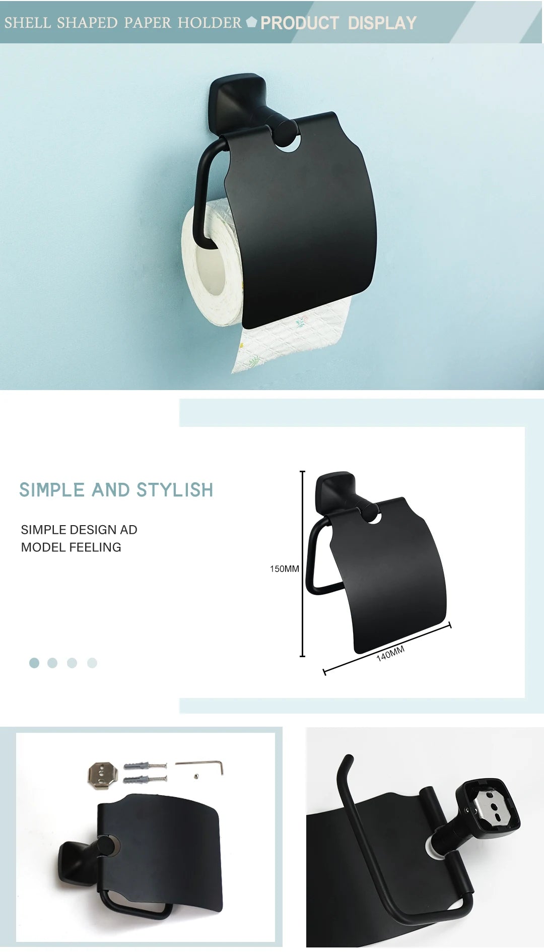 Matte Black Bathroom Accessories Set Wall Mount Stainless Steel Clothes Hook Toilet Paper Holder Towel Bar Hardware Pendant