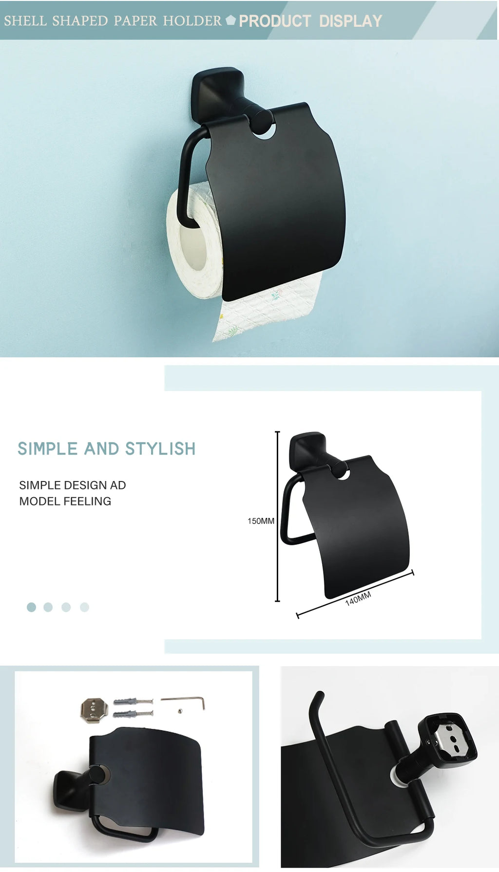 Matte Black Bathroom Accessories Set Wall Mount Stainless Steel Clothes Hook Toilet Paper Holder Towel Bar Hardware Pendant