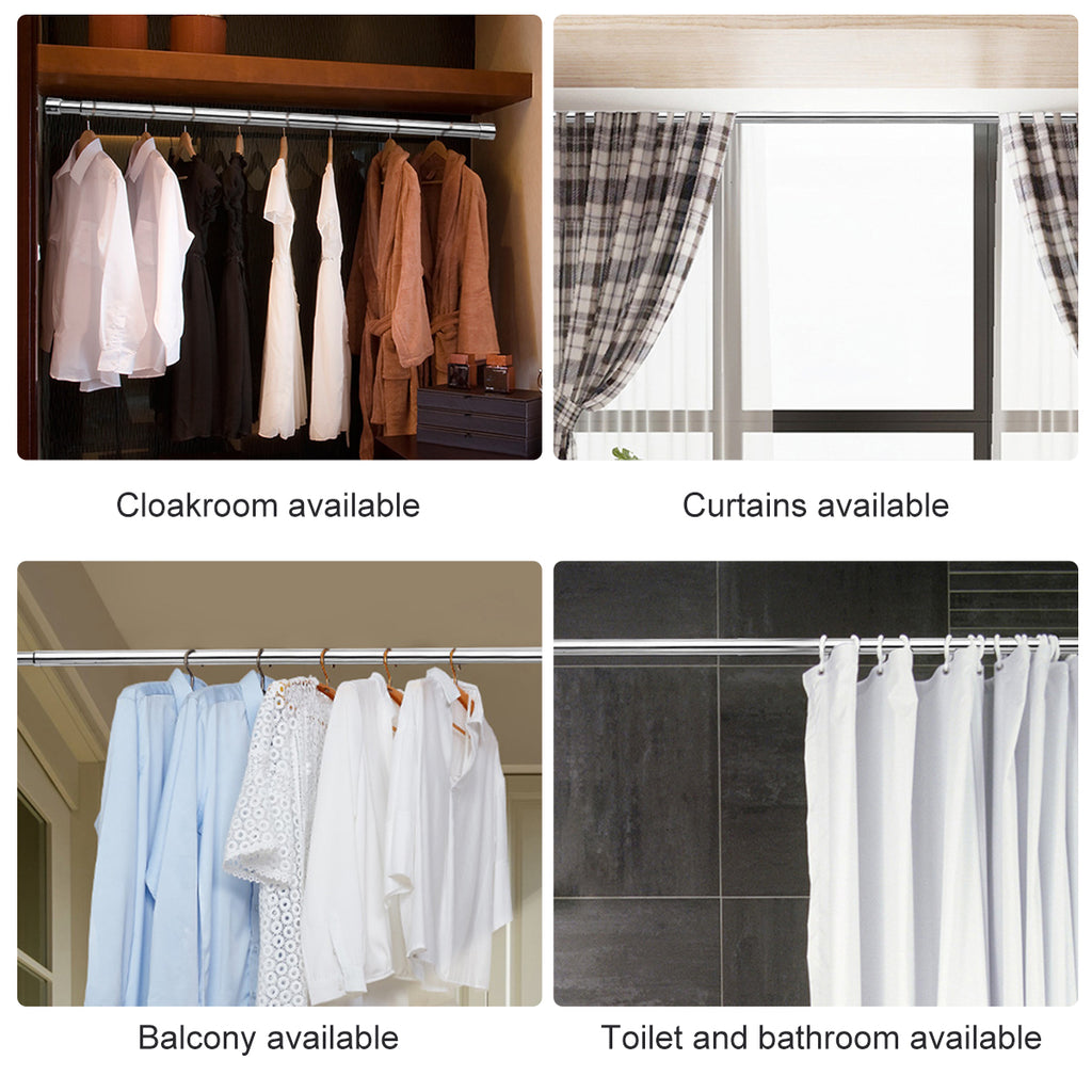 Wardrobe Rail Extendable Clothing Rail 56-100cm Stainless Steel Clothes Rod with End Sockets Screws Adjustable Closet Rail Pole