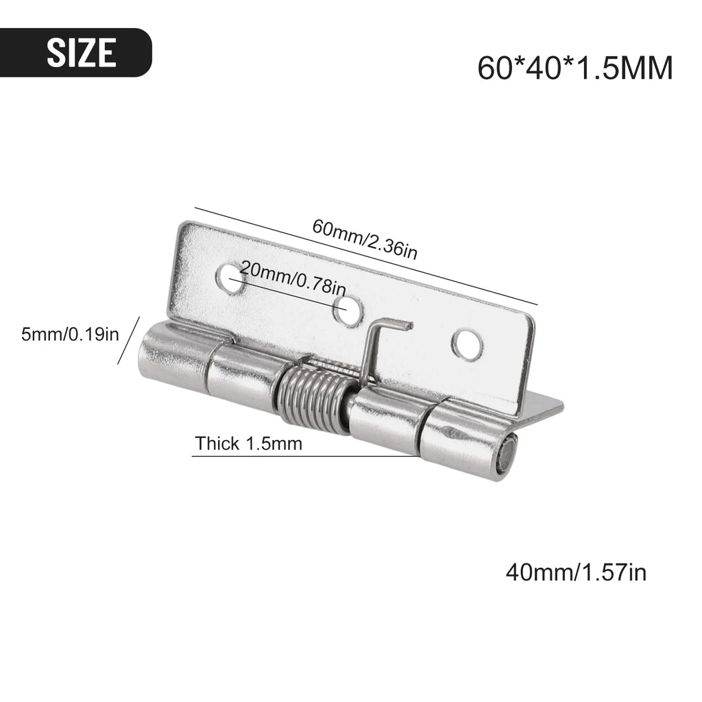 2pcs 1/1.5/2/3Inch Silver Spring Door Hinge Stainless Steel Self Closing Design Windows Cabinets Boxes Household Hardware