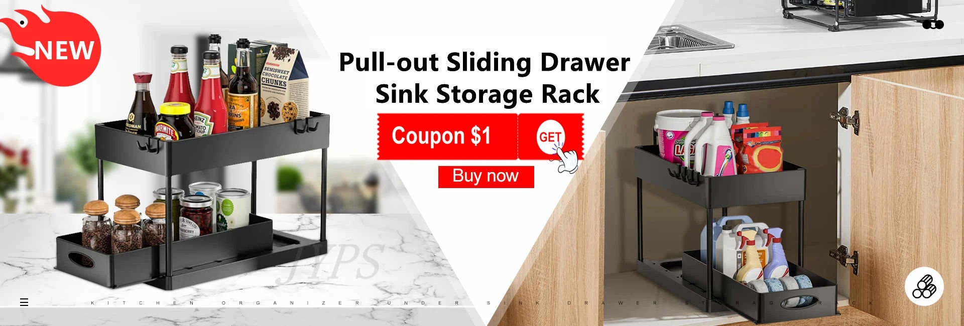 1/2 Pcs Under Sink Storage Organizer 2 Tier Drawer Multipurpose Rack Cabinet Under Sink Storage Rack Bathroom Kitchen Organizer