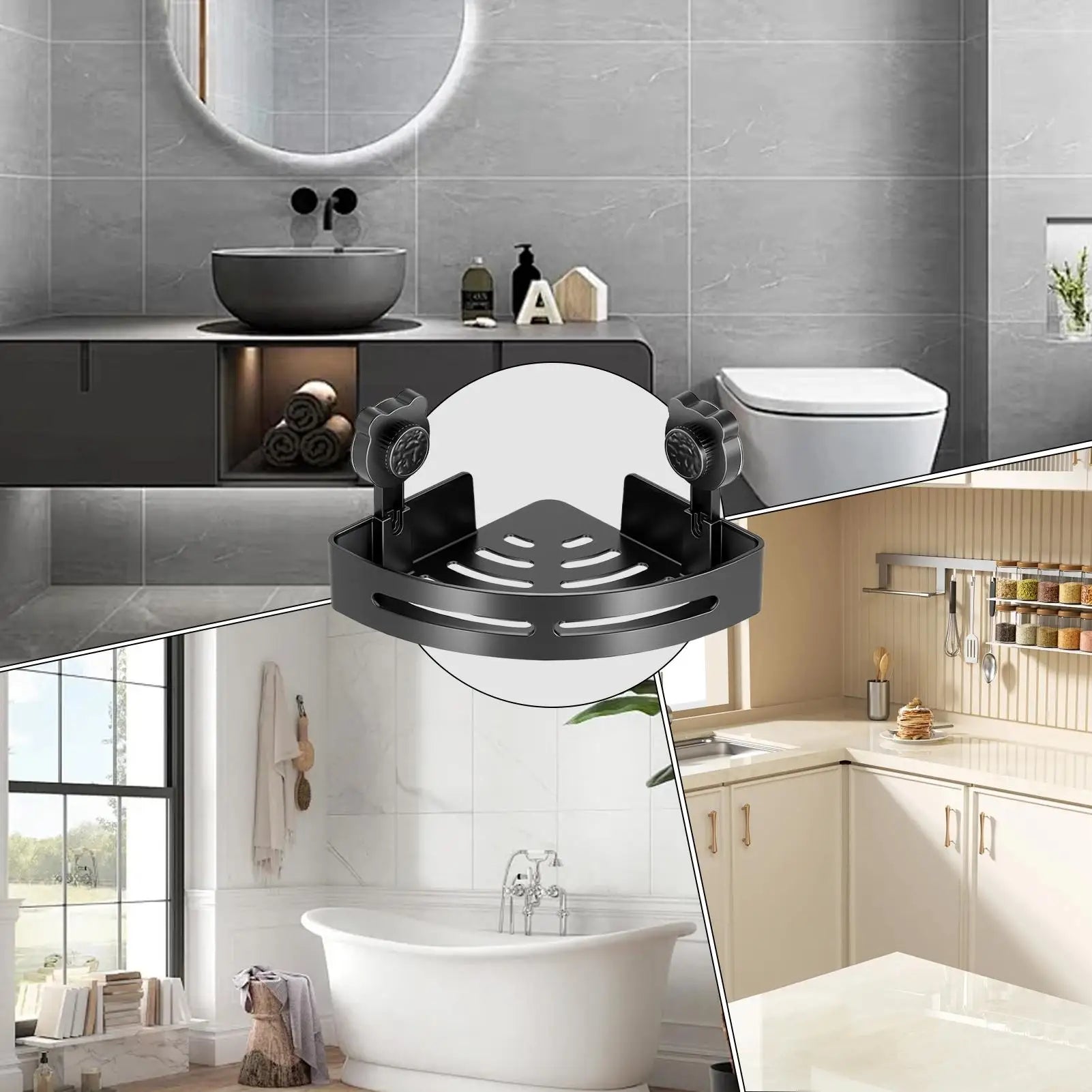 Suction cup tripod wall mounted corner storage rack for Shower with Bear Suction Cups Shampoo Holders for Inside Shower No Drill
