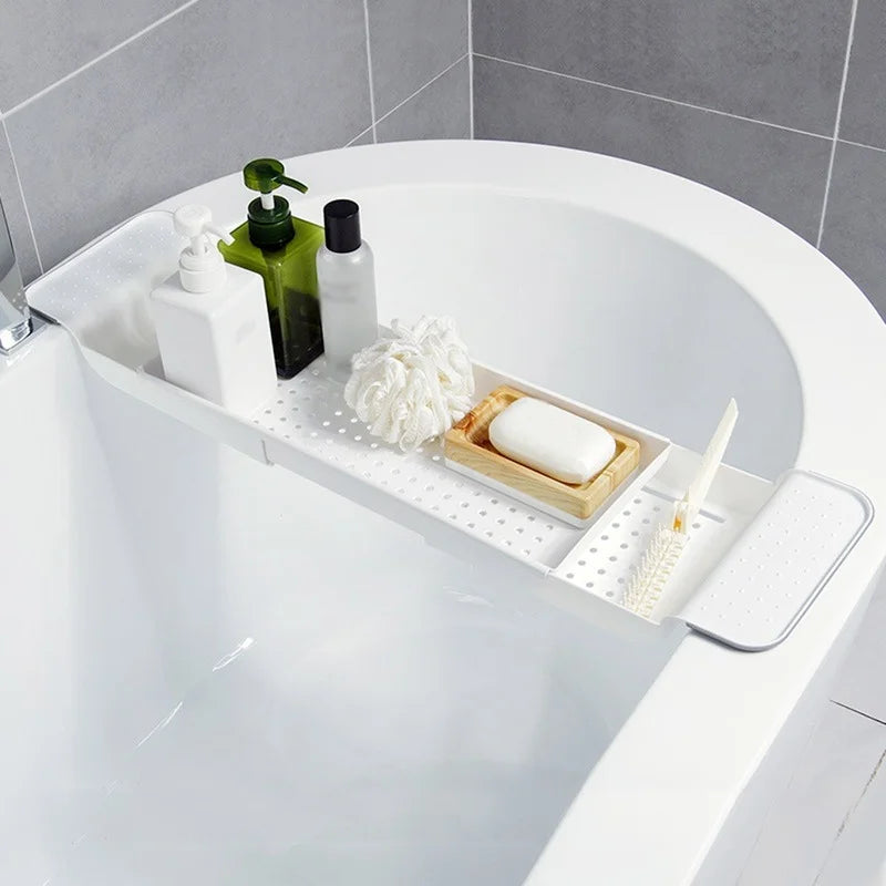 Bathroom Tray, Shower Caddy, Bamboo Bath Tub Rack, Towel Book Holder, Storage Organizer Accessories, Extendable Bathtub Shelf