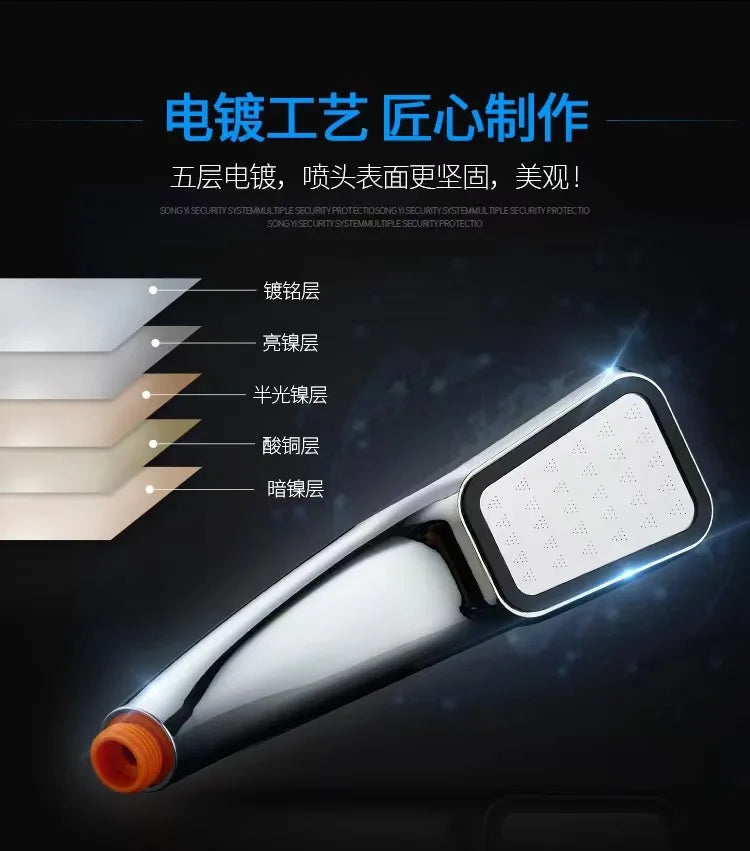 Bathroom Shower Head 300-Hole Square Hand-Held Pressurized Nozzle Bath Shower Pressurized Shower Head Water-Saving