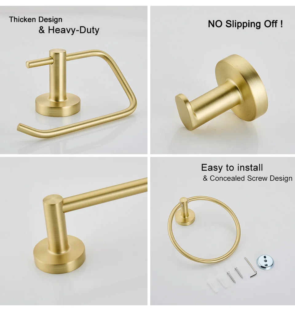 Brushed Gold Bathroom Accessories Set Toilet Brush Holder Toilet Paper Holder Towel Bar Rail Rack Hanger Hook Hardware