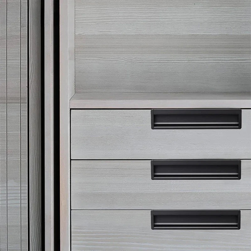 Embedded Hidden Furniture Handles Modern Aluminum Alloy Wardrobe Door Pulls Matte Black Kitchen Cabinets Knob Decoration Handles