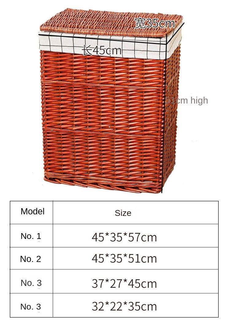 Large Capacity Rattan Laundry Basket - Vine Woven Storage with Cover, Simple and Elegant Dirty Clothes Organizer for Home