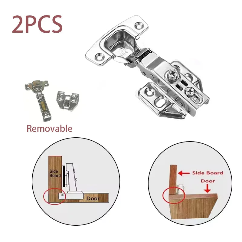 2-Pack Modern Hydraulic Cabinet Hinges Soft Close Damping Brushed Stainless Steel Metal Door Mount for Kitchen Cabinets Wardrobe