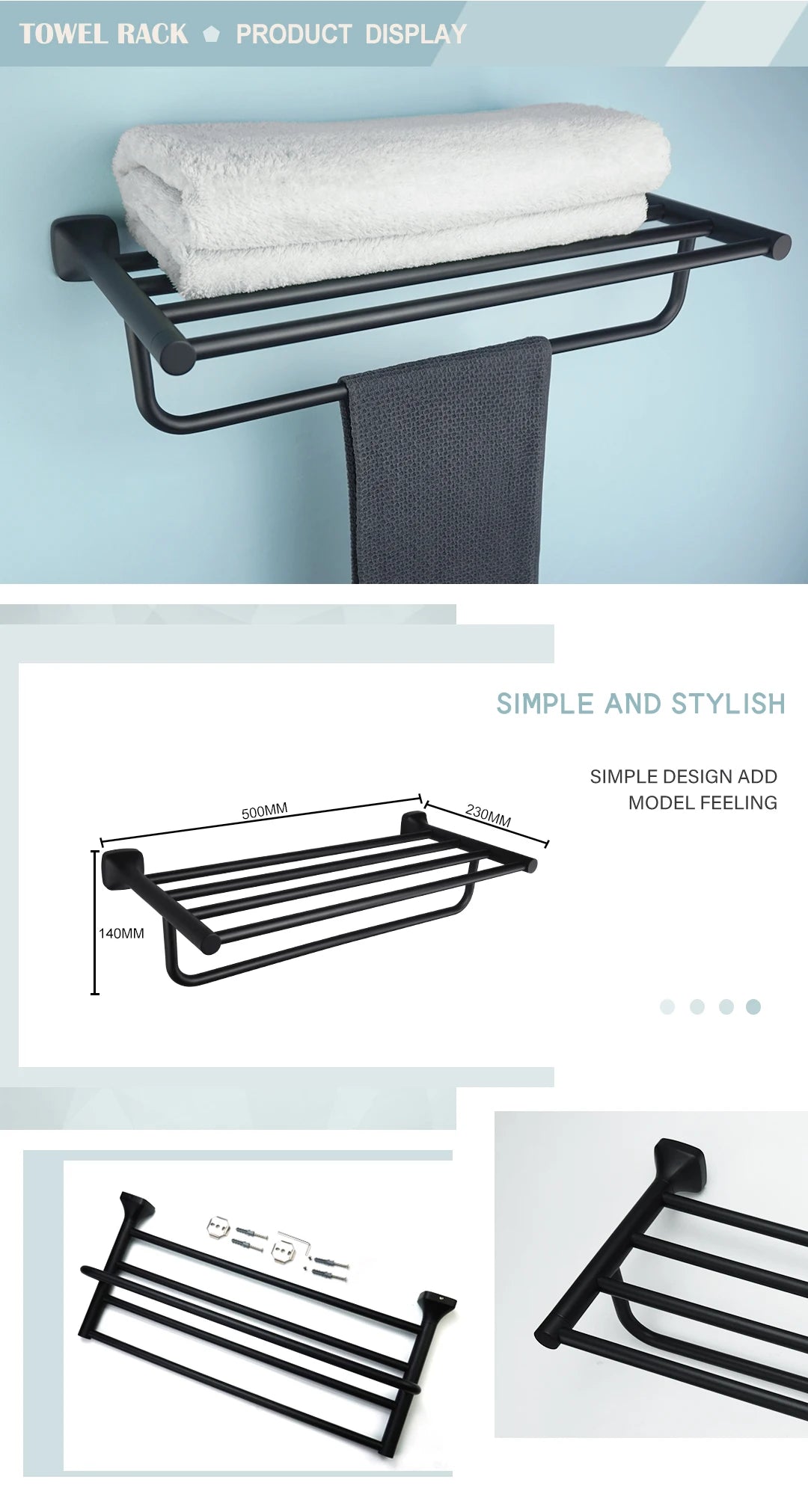 Matte Black Bathroom Accessories Set Wall Mount Stainless Steel Clothes Hook Toilet Paper Holder Towel Bar Hardware Pendant