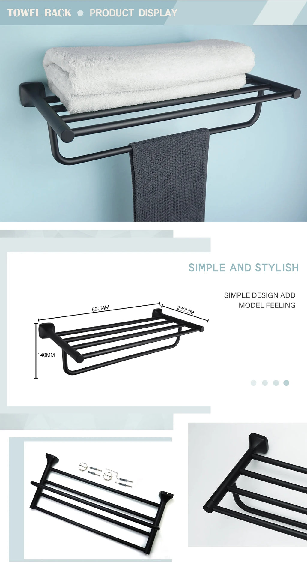 Matte Black Bathroom Accessories Set Wall Mount Stainless Steel Clothes Hook Toilet Paper Holder Towel Bar Hardware Pendant