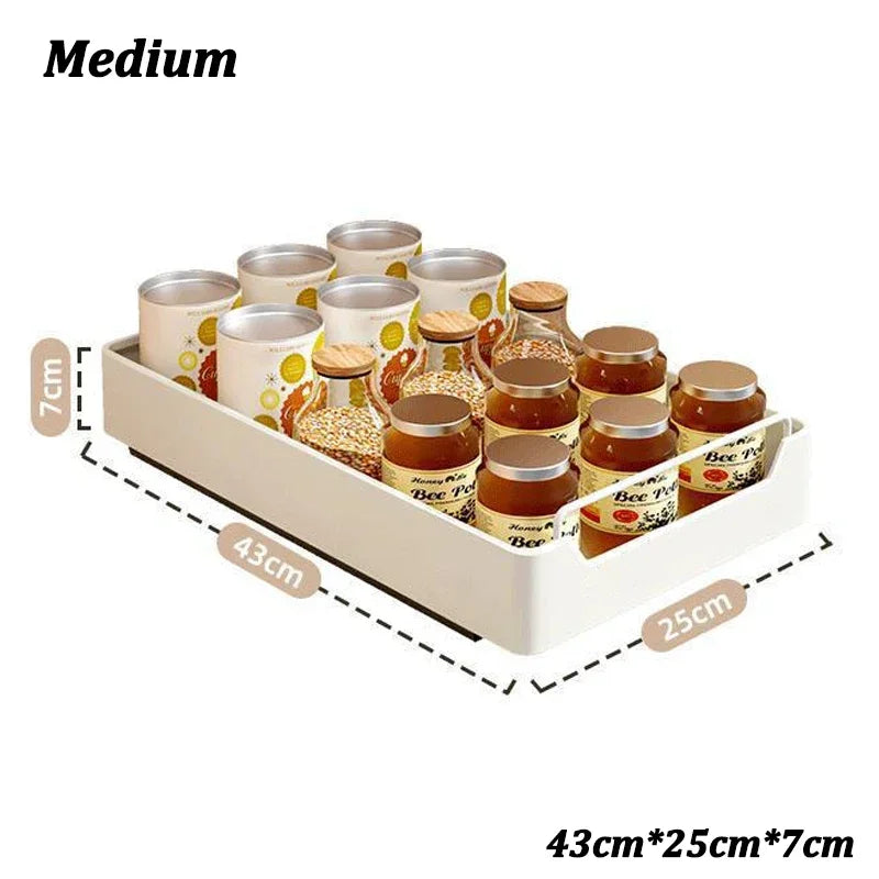 ZEXEF Kitchen Storage Box with Sliding Rail Pull-out Cabinet Storage Rack Spice Pantry Shelves Drawer Kitchen Organizer Basket