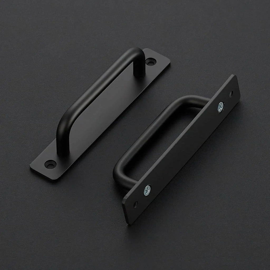 2pcs Barn Door Handles, Sliding Door Handle, Black Cabinet Handles, Door Pull Handle, Aluminum Alloy Door Pulls with Plate