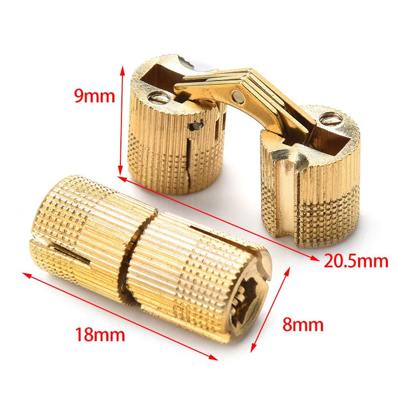 2PCS 8mm-18mm coppers barrel hinges,cylindrical and hidden, are concealed and invisible cabinet hinges for furniture hardware.